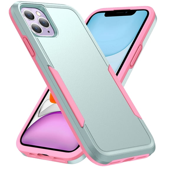for iPhone 11 Pro Max Case, Phone Case Heavy Duty 2 in 1 Full Body Rugged Shockproof Hybrid Hard PC Soft TPU Bumper Drop Protective Girls Women Boy Men Covers for iPhone 11 Pro Max, Green+Pink