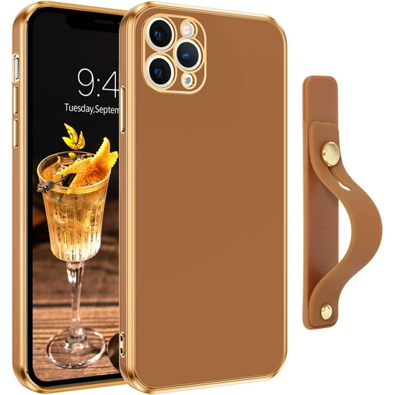 iPhone 11 Pro Max Case,Phone Case for iPhone 11 Pro Max,Slim Fit Soft with Adjustable Wristband Kickstand Scratch Resistant Shockproof Protective Cover for iPhone 11 Pro Max 6.5", Coffee Brown