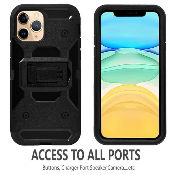 iPhone 11 Pro Max Case, STARSHOP Full Cover Heavy Duty Dual Layers Phone Cover with Kickstand and Locking Belt Clip-Black