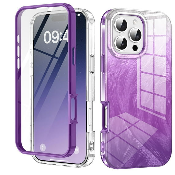 iPhone 11 Pro Max Case with Screen Protector, Gradient Color Feather Pattern Full Body Shockproof Protective Anti-Scratch Drop Proof Slim Fit Phone Case for Apple iPhone 11 Pro Max, Purple