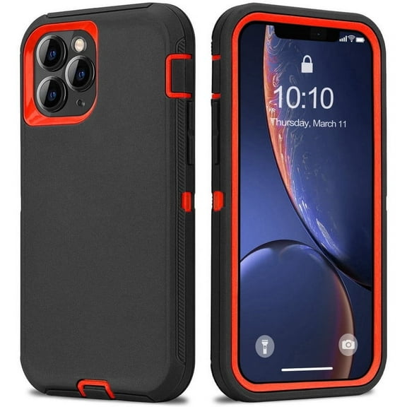 iPhone 11 Pro Max Case Shockproof Dust/Drop Proof 3 in 1 Full Body Rugged Heavy Duty Durable Cover Black Orange