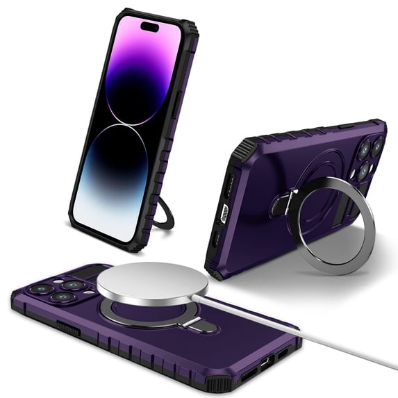 for iPhone 11 Pro Max Case with Stand, Magnetic Rugged Military Grade Shockproof Portective Case Compatible with MagSafe Wireless Charger&Magnetic Car Mount Holder For iPhone 11 Pro Max, Purple