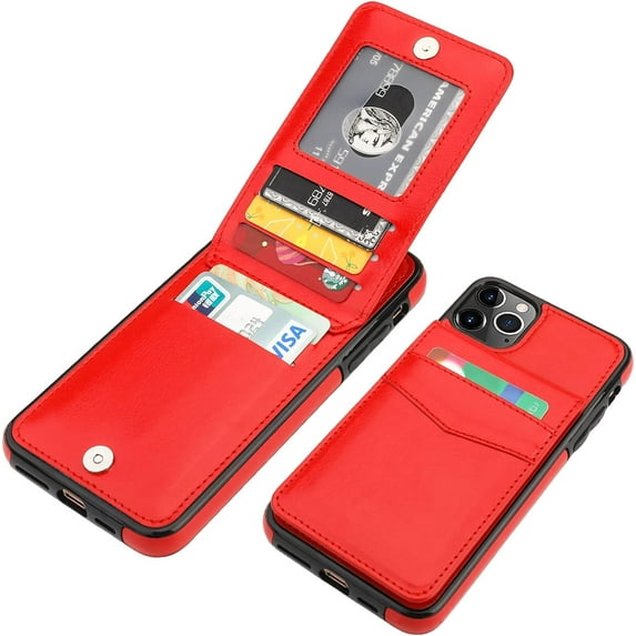 iPhone 11 Pro Max Case Wallet with Credit Card Holder, Premium Leather Magnetic Clasp Kickstand Heavy Duty Protective Cover for 11 Pro Max 6.5 Inch(Red)
