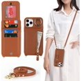 thumbnail image 1 of iPhone 11 Pro Max Case for Women with Card Holder,iPhone 11 Pro Max Phone Case Wallet with Strap,Crossbody Lanyard Cases with Credit Card Slots Kickstand with Ring Holder Stand Case,6.5",Brown, 1 of 13