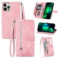 thumbnail image 1 of for iPhone 11 Pro Max Case for Women,Cute Wallet Case with Zipper Pocket Purse Flower Embossed PU Leather Card Slots Wrist Strap Flip Folio Protective Phone Cover for iPhone 11 Pro Max, Pink, 1 of 7