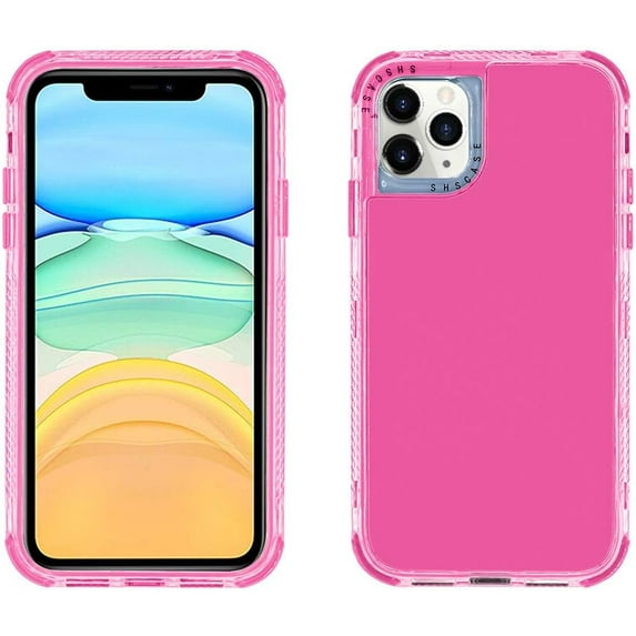for iPhone 11 Pro Max Clear Case, Neon Colors Three Durable Layers Rugged Slim Flexible TPU Anti-Drop Reinforced Corners Shockproof Bumper Protective Phone Case for Women Girl Men Rose