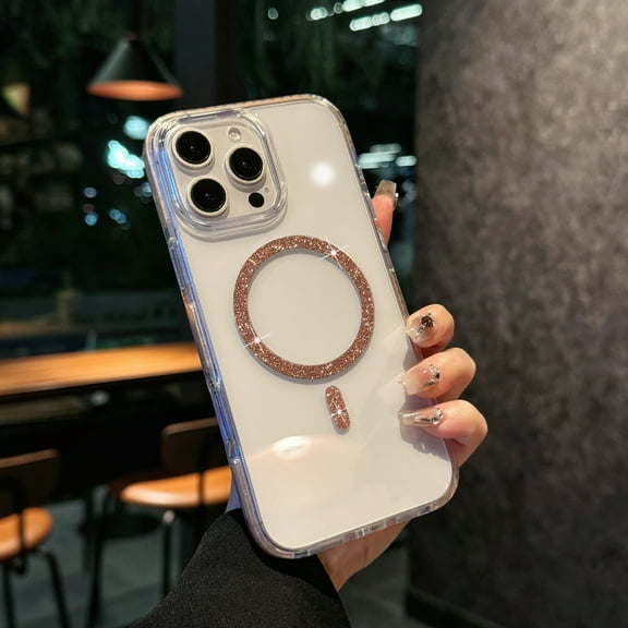 for iPhone 11 Pro Max Clear Case, Wireless Charging Support, Classic Hybrid Magnetic Phone Case with Bling Design, Military Standard Drop Protection Case, Scratch-Resistant Back Cover, Rosegold