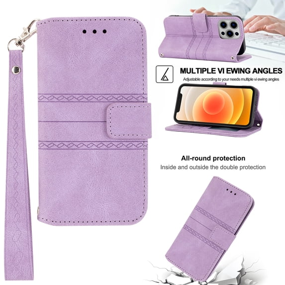For iPhone 11 Pro Max Flip Case, Premium PU Leather Folio Flip with Design Card Slots Wrist Strap Shockproof Kickstand Magnetic Protective Girls Cover For iPhone 11 Pro Max, Lightpurple