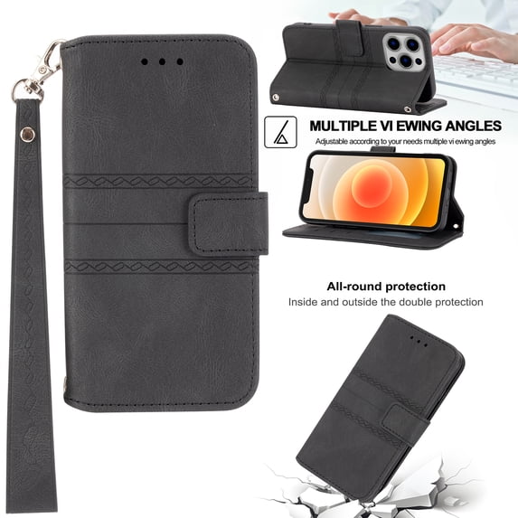 For iPhone 11 Pro Max Flip Case, Premium PU Leather Folio Flip with Design Card Slots Wrist Strap Shockproof Kickstand Magnetic Protective Girls Cover For iPhone 11 Pro Max, Black