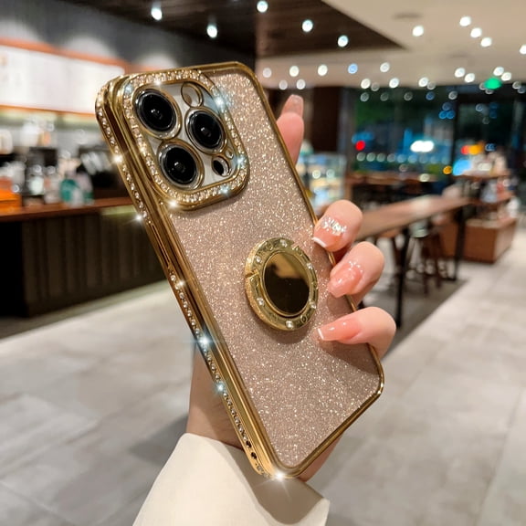 for iPhone 11 Pro Max Glitter Plating Case, Cute Luxury Bling Rhinestones Diamond Soft Bumper Clear Transparent TPU Thin Lightweight Case Cover for Apple iPhone 11 Pro Max 6.5", Gold