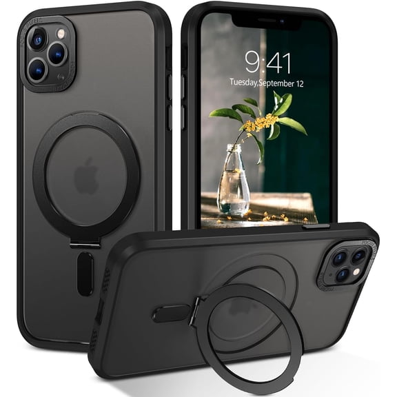 for iPhone 11 Pro Max Magnetic Case with Invisible Stand [Compatible with Magsafe], Full Body Protective Cover Slim Shockproof Phone Case for Apple iPhone 11 Pro Max 6.5", Black