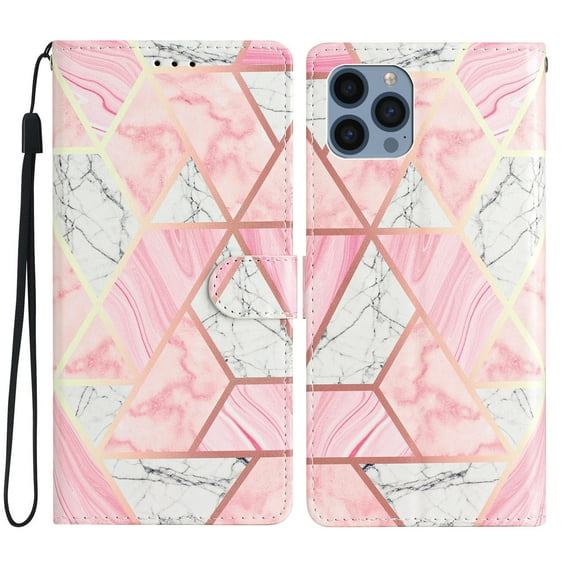 for iPhone 11 Pro Max Marble Flower Pattern Wallet Case, with Card Slots Holder Wrist Strap Magnetic Clasp Kickstand Cover, Premium PU Leather + TPU Shockproof Case for iPhone 11 Pro Max,Pink Marble