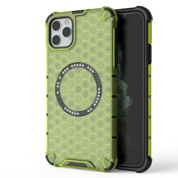 for iPhone 11 Pro Max Phone Case, Magnetic Case [Compatible with Mag Safe] Translucent Honeycomb Pattern Slim Shockproof Anti-fall Anti-Fingerprint Protective Cover for iPhone 11 Pro Max,Green