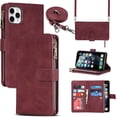 thumbnail image 1 of iPhone 11 Pro Max Phone Case Wallet for Women Men with Credit Card Holder, iPhone 11 Pro Max Crossbody Case with Strap Shoulder Lanyard, Zipper Pocket PU Leather Cases,6.7 Inch Burgundy, 1 of 16