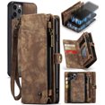 thumbnail image 1 of for iPhone 11 Pro Max Premium PU Leather Folding Case, Multiple Card Slots Design, Wrist Strap Zipper Pocket Kickstand Magnetic Snap, Wireless Charging for iPhone 11 Pro Max, Darkbrown, 1 of 9