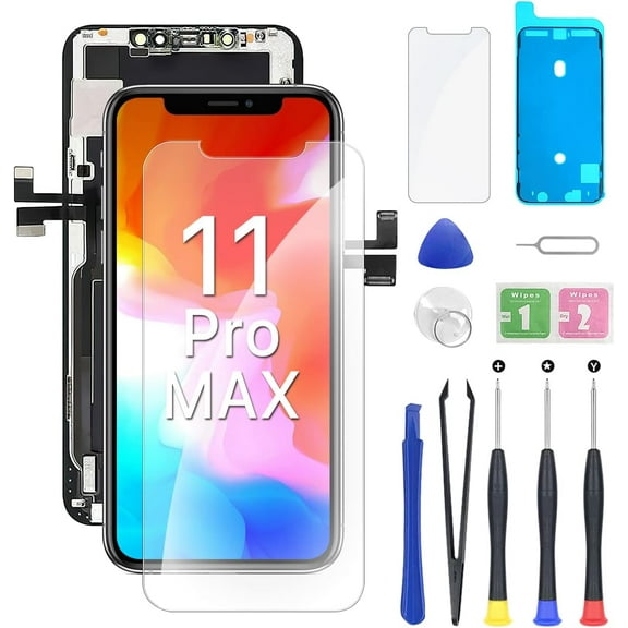 for iPhone 11 Pro Max Screen Replacement HD 6.5" LCD Display and 3D Touch Digitizer Assembly with Repair Tools, Waterproof Tape, Screen Protector, and True Tone for A2161, A2220, A2218