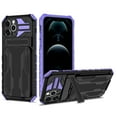 thumbnail image 1 of for iPhone 11 Pro Max Sliding Card Slot Back Case with Hidden Kickstand, Hybrid TPU + PC Fall Prevention Shock Absorption Anti-drop Protective Phone Case Cover for iPhone 11 Pro Max, Purple, 1 of 8