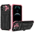 thumbnail image 1 of for iPhone 11 Pro Max Sliding Card Slot Back Case with Hidden Kickstand, Hybrid TPU + PC Fall Prevention Shock Absorption Anti-drop Protective Phone Case Cover for iPhone 11 Pro Max, Pink, 1 of 8