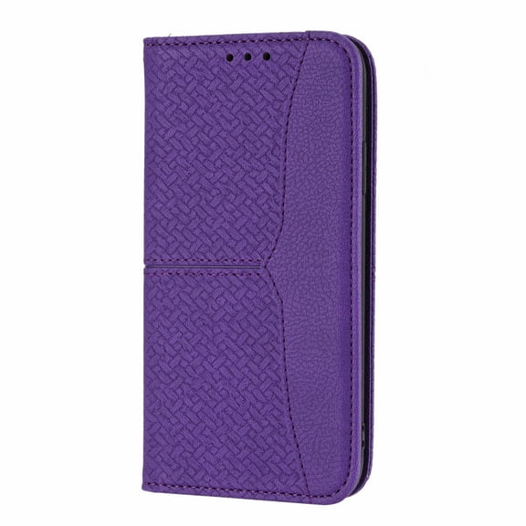 for iPhone 11 Pro Max Wallet Case with Card Slots Wrist Strap Kickstand Magnetic Closeure Case, Soft TPU Woven Texture Shockproof Flip Phone Cover for iPhone 11 Pro Max 6.5 Inch,Purple