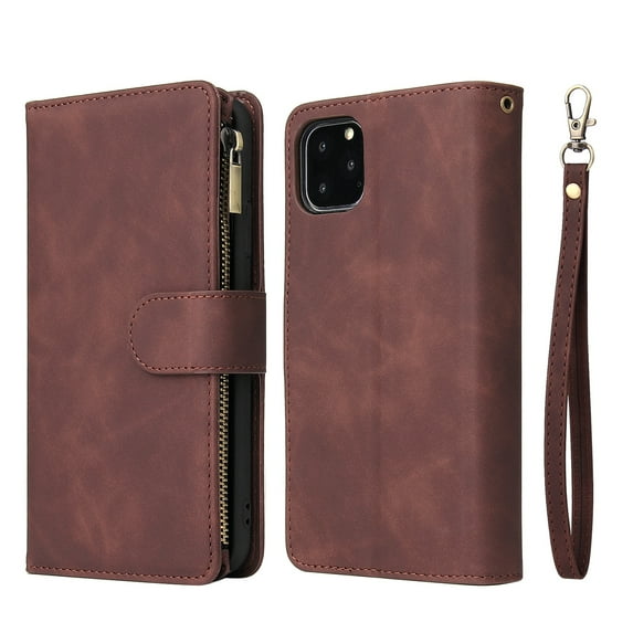 iPhone 11 Pro Max Wallet Case, Dteck Soft Leather Zipper Wallet Case Magnetic Buckle Horizontal Flip Cover with 5 Card Slots/Photo Pocks For Apple iPhone 11 Pro Max 6.5 inch 2019, Coffee