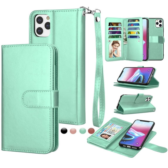 iPhone 11 Pro Max Wallet Case, iPhone 11 Pro Max PU Leather Case, Njjex PU Leather Magnet Stand Wallet Credit Card Holder Flip Case 9 Card Slots Case for iPhone 11 Pro Max 2019 6.5" -Turquoise