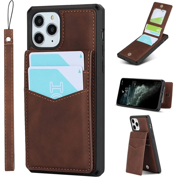 for iPhone 11 Pro Max Wallet Case with RFID Blocking Card Holder,PU Leather Magnetic Buttons Portrait Stand with 7 Card Slots Flip Wrist Strap Case for iPhone 11 Pro Max 6.5 Inch,Brown