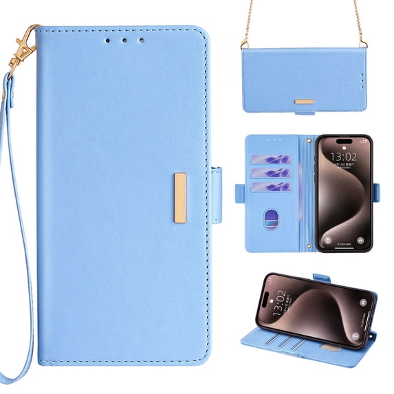 for iPhone 11 Pro Max Wallet Flip Case, Elegant Wrist Strap and Shoulder Chain Credit Card Slots Cash Slot RFID Blocking PU Leather Kickstand Phone Case Cover for iPhone 11 Pro Max, Blue