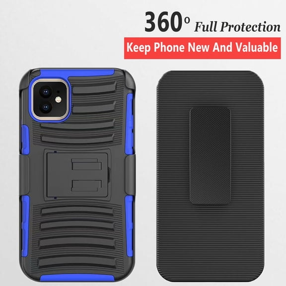 iPhone 11 Pro Phone Case, Dual Layers [Combo Holster] And Built-In Kickstand Bundled with Hybird Shockproof-Blue