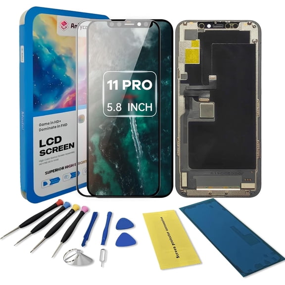 for iPhone 11 Pro Screen Replacement kit,5.8" LCD Display 3D Touch Digitizer Assembly with Repair Tools, Screen Protector, Frame Adhesive (Model A2160, A2217, A2215)