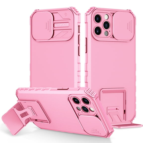 iPhone 11 Pro,Shockproof Telescopic Stand Hard PC Back Cover with Slide Camera Lens Protector Case,Pink