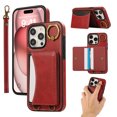 thumbnail image 1 of for iPhone 11 Pro Wallet Case with Card Slots, Hand Wrist Strap Rotate Ring Design, Finger Grip Ring PU Leather Magnetic Button Shockproof Purse Phone Cover for iPhone 11 Pro, Red, 1 of 7