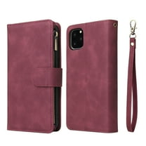 iPhone 11 Pro Wallet Case, Dteck Soft Leather Zipper Wallet Case Magnetic Buckle Horizontal Flip Cover with 5 Card Slots/Photo Pocks For Apple iPhone 11 Pro 5.8 inch 2019, Winered