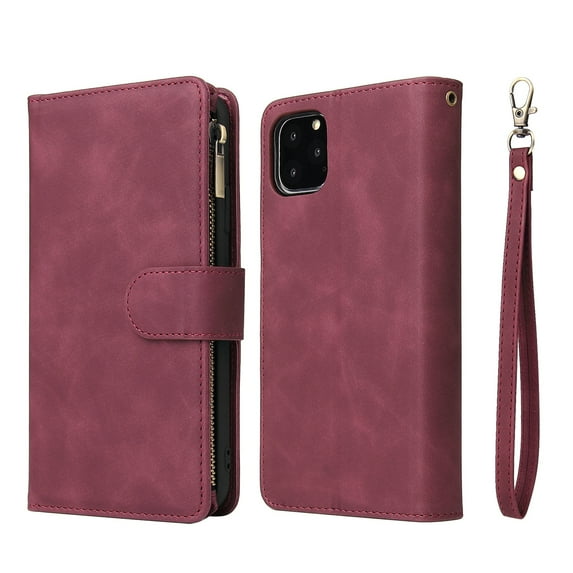 iPhone 11 Pro Wallet Case, Dteck Soft Leather Zipper Wallet Case Magnetic Buckle Horizontal Flip Cover with 5 Card Slots/Photo Pocks For Apple iPhone 11 Pro 5.8 inch 2019, Winered