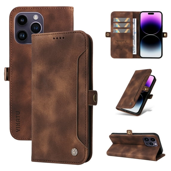 For iPhone 11 Pro Wallet Case Full Coverage 360° Protection Magnetic Closure Card Slots Kickstand PU Leather Shockproof Dustproof Lightweight Luxury Case for Women or Men,Brown