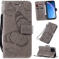 thumbnail image 1 of for iPhone 11 Pro Wallet Case, Kickstand Case with Credit Card Holder, Embossed Butterfly Pattern with Strap Premium PU Leather Magnetic Closure Shockproof Protective Flip Cover 5.8", Gray, 1 of 6