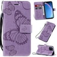 thumbnail image 1 of for iPhone 11 Pro Wallet Case, Kickstand Case with Credit Card Holder, Embossed Butterfly Pattern with Strap Premium PU Leather Magnetic Closure Shockproof Protective Flip Cover 5.8", Purple, 1 of 6