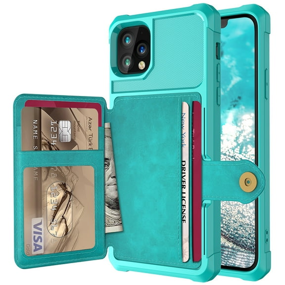 iPhone 11 Pro Wallet Case, Shockproof Rubber Card Holder Wallet PU Leather Back Phone Case Kickstand Protective Scratch Hybrid Bumper Shell for Apple iPhone 11 Pro 5.8 inch, Green