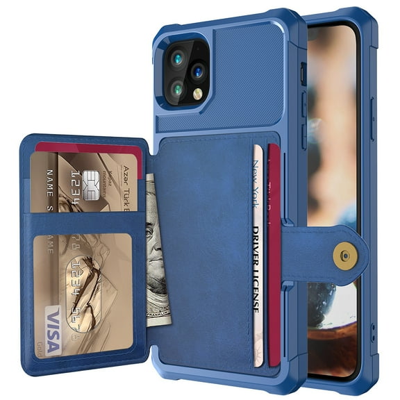 iPhone 11 Pro Wallet Case, Shockproof Rubber Card Holder Wallet PU Leather Back Phone Case Kickstand Protective Scratch Hybrid Bumper Shell for Apple iPhone 11 Pro 5.8 inch, Darkblue