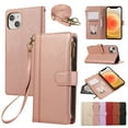 thumbnail image 1 of for iPhone 11 Pro Wallet case with Card Holder for Women Men,Phone case RFID Blocking PU Leather Flip Cover with Strap Zipper Credit Card Slots,Kickstand,With Wrist Strap,Rosegold, 1 of 9