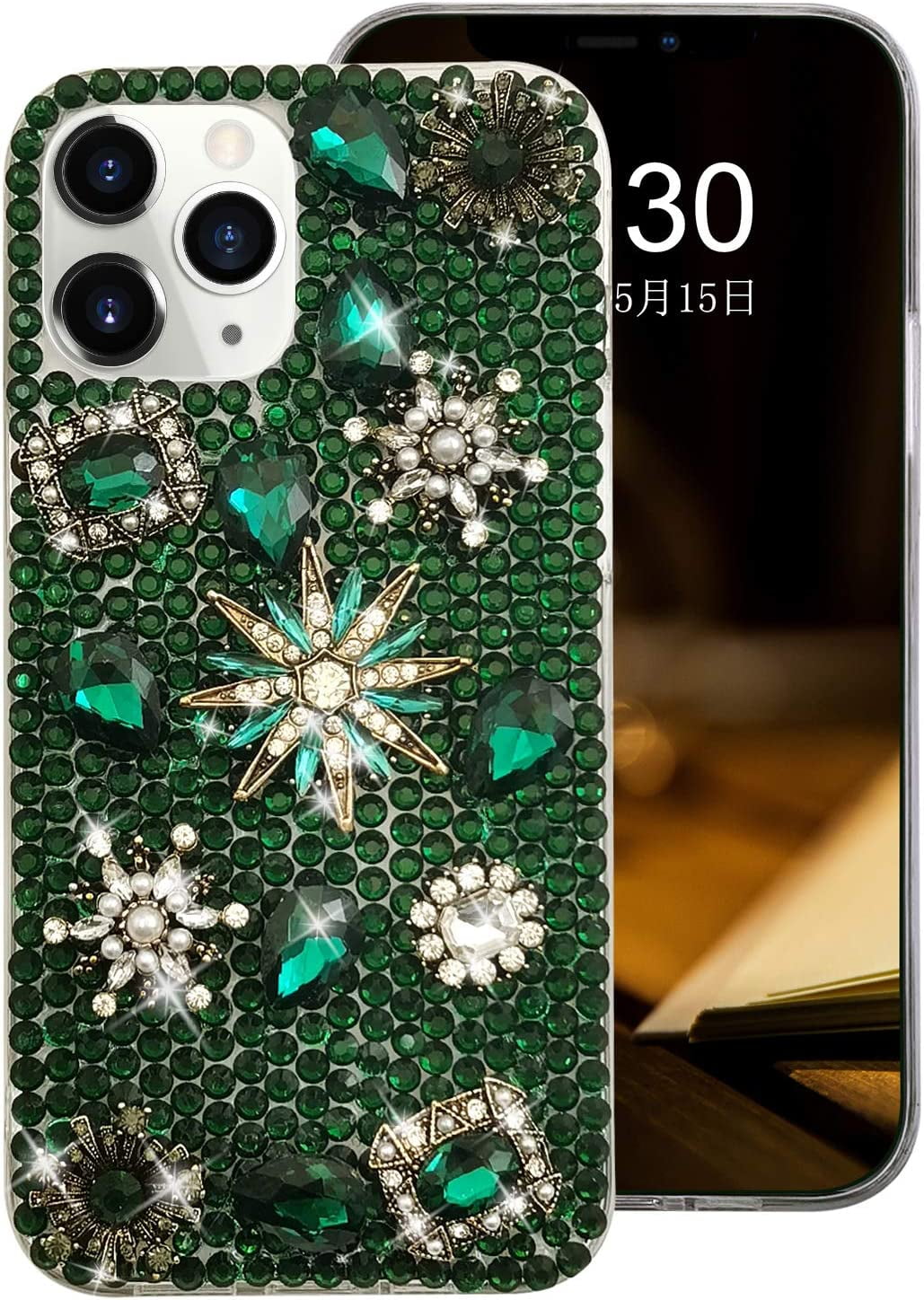 Luxury Crystal Gem and Flower Camera Protection Case - iPhone 15 Pro 