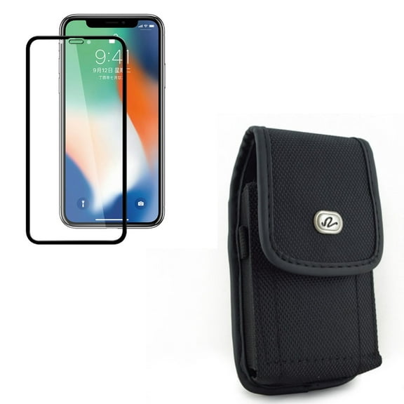 iPhone 11 - Rugged Case Belt Clip w Anti-Glare Screen Protector - Holster Canvas Cover Pouch Carry, Tempered Glass Matte 3D Curved Edge Anti-Fingerprint for iPhone 11