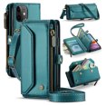 thumbnail image 1 of for iPhone 11 Rugged Case, Classic PU Leather Shoulder Strap Wrist Strap Zipper Pocket RFID Blocking Wireless Charging Kickstand Case Cover for iPhone 11, Green, 1 of 10