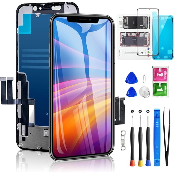 For iPhone 11 Screen Replacement 6.1 Inch, 3D Touch LCD Digitizer Replacement for A2111, A2221, A2223 with Repair Tools Kit+Magnetic Screw Mats+Screen Protector+Waterproof Frame Adhesive(Black)