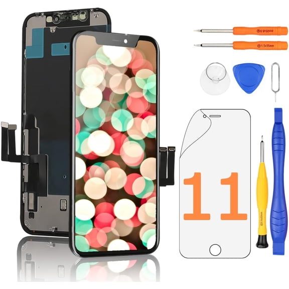 for iPhone 11 Screen Replacement Kit Full HD COF LCD Display 3D Touch Digitizer Frame Full Assembly with Repair Tool for Model A2111, A2223, A2221, 6.1inch, Black