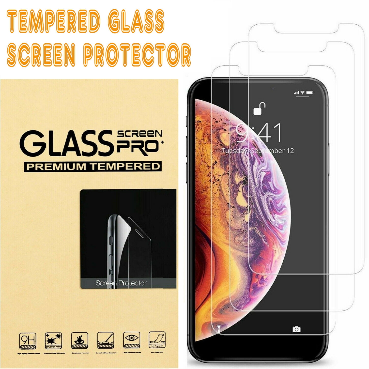JETech Screen Protector for iPhone 11 Pro, iPhone Xs and iPhone X 5.8-Inch,  Tempered Glass Film, 3-Pack
