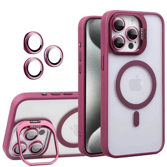 for iPhone 11 Transparent Case with Camera Lens Protector, Compatible with MagSafe, Built-in Camera Stash Stand, Magnetic Hard Back Soft Edge Anti-Fingerprint Flexible Cover, Winered