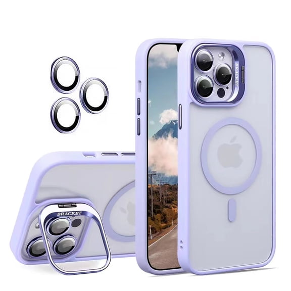 for iPhone 11 Transparent Case with Camera Lens Protector, Compatible with MagSafe, Built-in Camera Stash Stand, Magnetic Hard Back Soft Edge Anti-Fingerprint Flexible Cover, Lightpurple