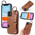 thumbnail image 1 of for iPhone 11 Wallet Case with Card Holder, Hand Wrist Strap Loop Holder Kickstand, Finger Grip Ring PU Leather Double Buttons Shockproof Soft TPU Cover for iPhone 11, Brown, 1 of 10