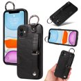 thumbnail image 1 of for iPhone 11 Wallet Case with Card Holder, Hand Wrist Strap Loop Holder Kickstand, Finger Grip Ring PU Leather Double Buttons Shockproof Soft TPU Cover for iPhone 11, Black, 1 of 10