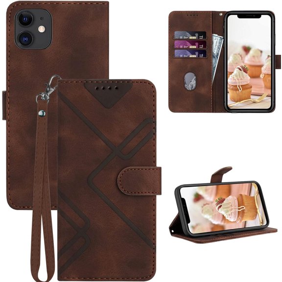for iPhone 11 Wallet Case,Card Holder Leather Kick-stand Flip Cases for iPhone 11,Wrist Strap,for iPhone 11 Case Wallet,Magnetic Closure,Shockproof Protective Cover for iPhone 11 (Brown)